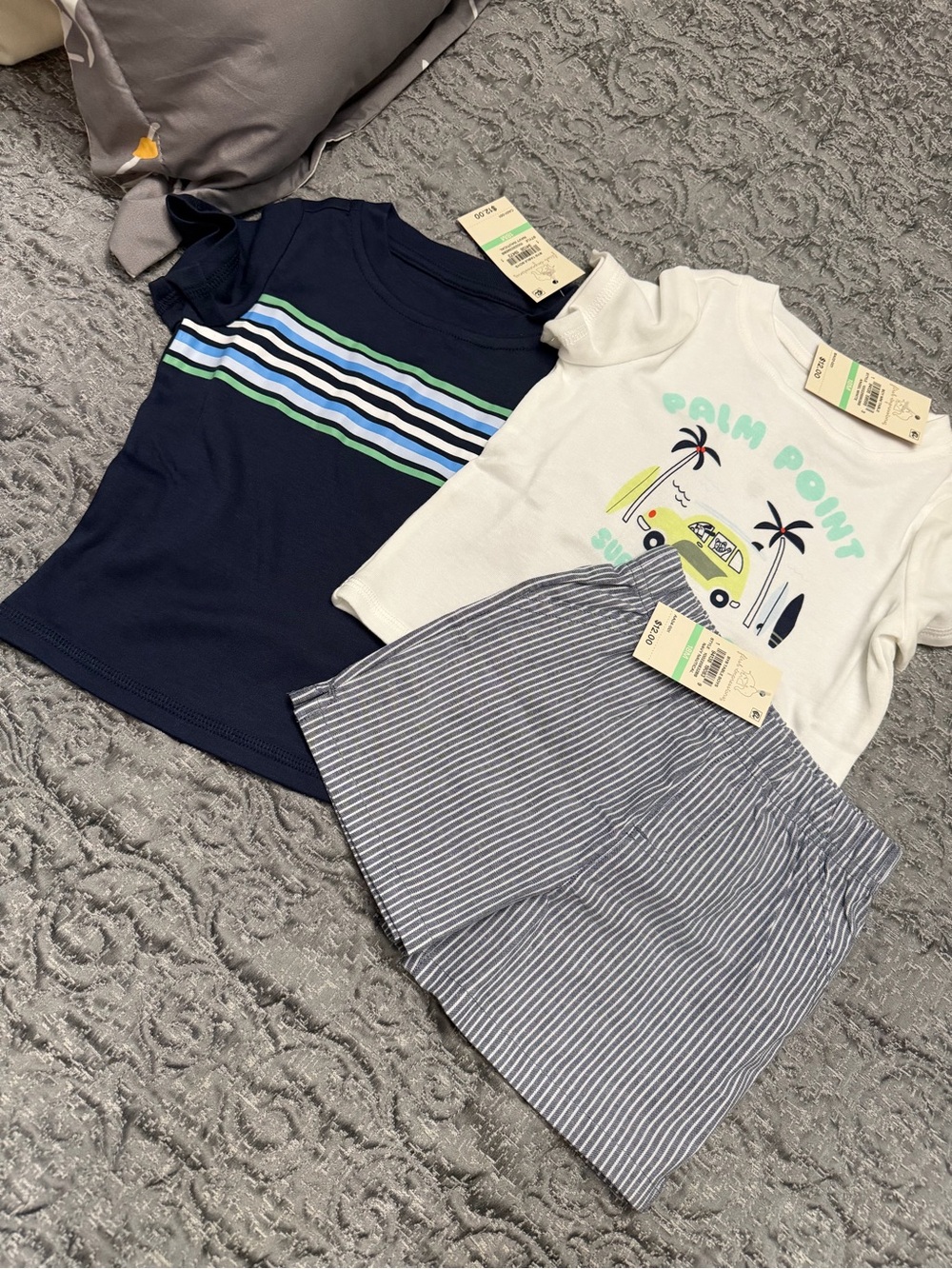 First Impressions White Graphic Tee with Mint & Navy Surf Car